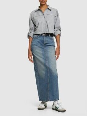 Reformation Daria Denim Maxi Skirt US 27 Blue Ultra High Rise Back Slit Boho